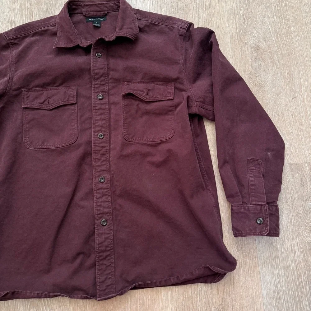 Banana Republic‎ Shirt Mens L Burgundy Button Down Utility Pockets Heavyweight